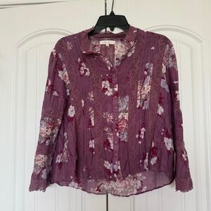 Loveshackfancy maroon floral blouse laces button cotton size sml